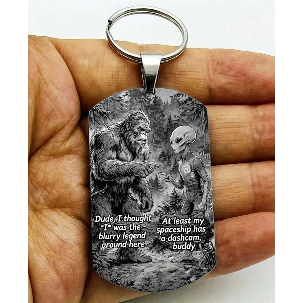 Big Foot Alien Funny Cute Jungle Stainless Keychain Art Joke Laugh Mystery